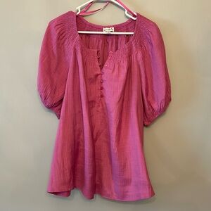 Wonderly Peasant Style Blouse, Size XL, Fuchsia/Pink